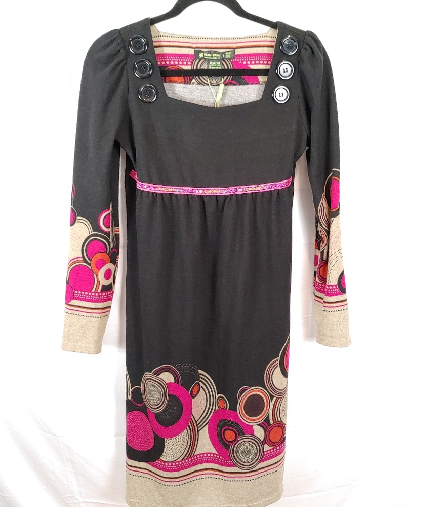 Monte Milano Black/Pink Princess Waist Long Sleeve Circle Design Dress Size Sm